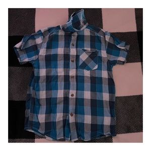 Kid’s Blue white black plaid shirt
